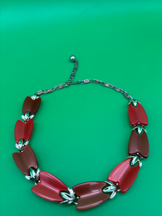 Stunning Vintage Signed LISNER Cherry Red Thermoset Necklace 17” Mid-Century