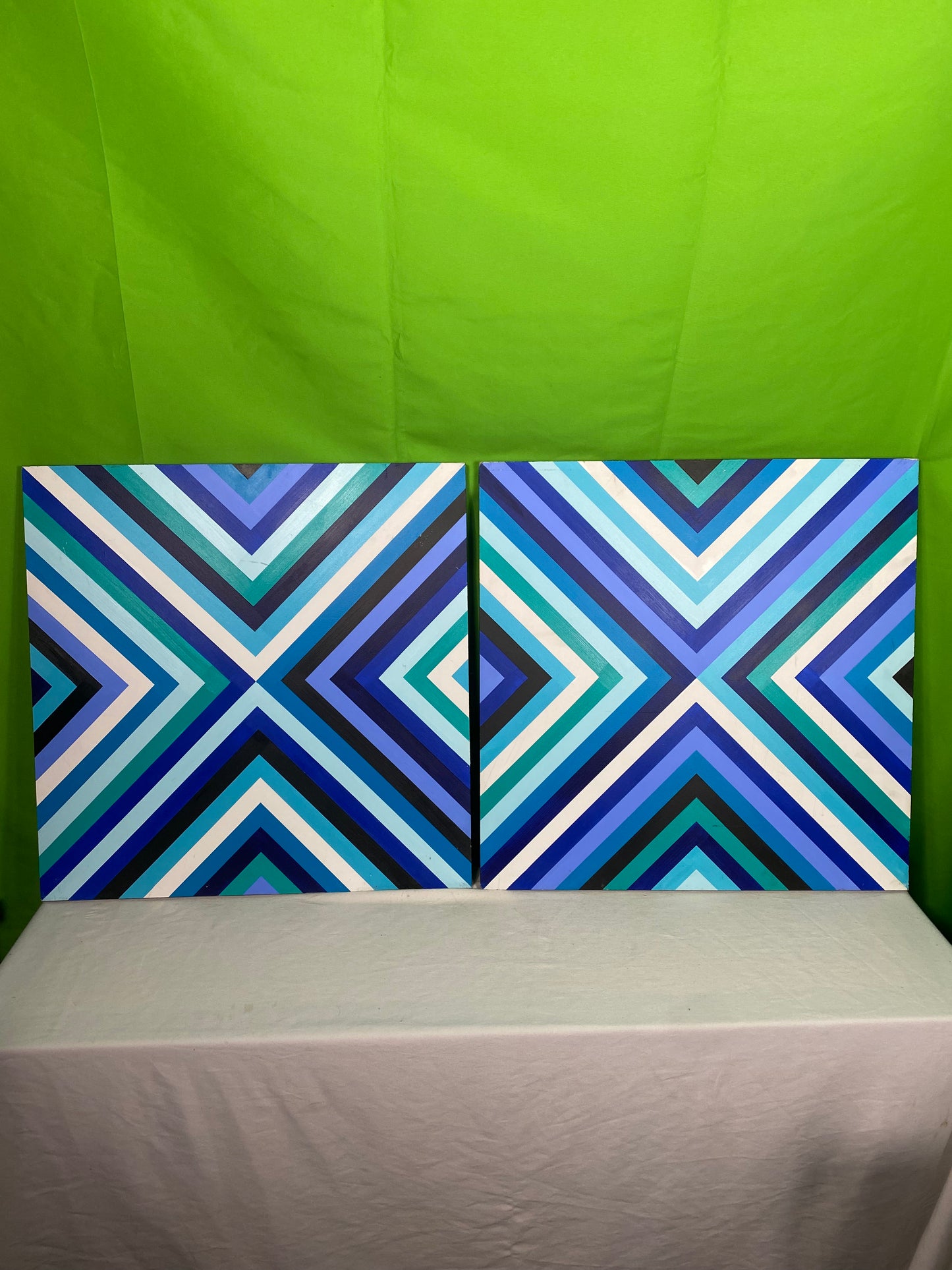 Blue and White Acrylic on Board Wall Art Set of 2