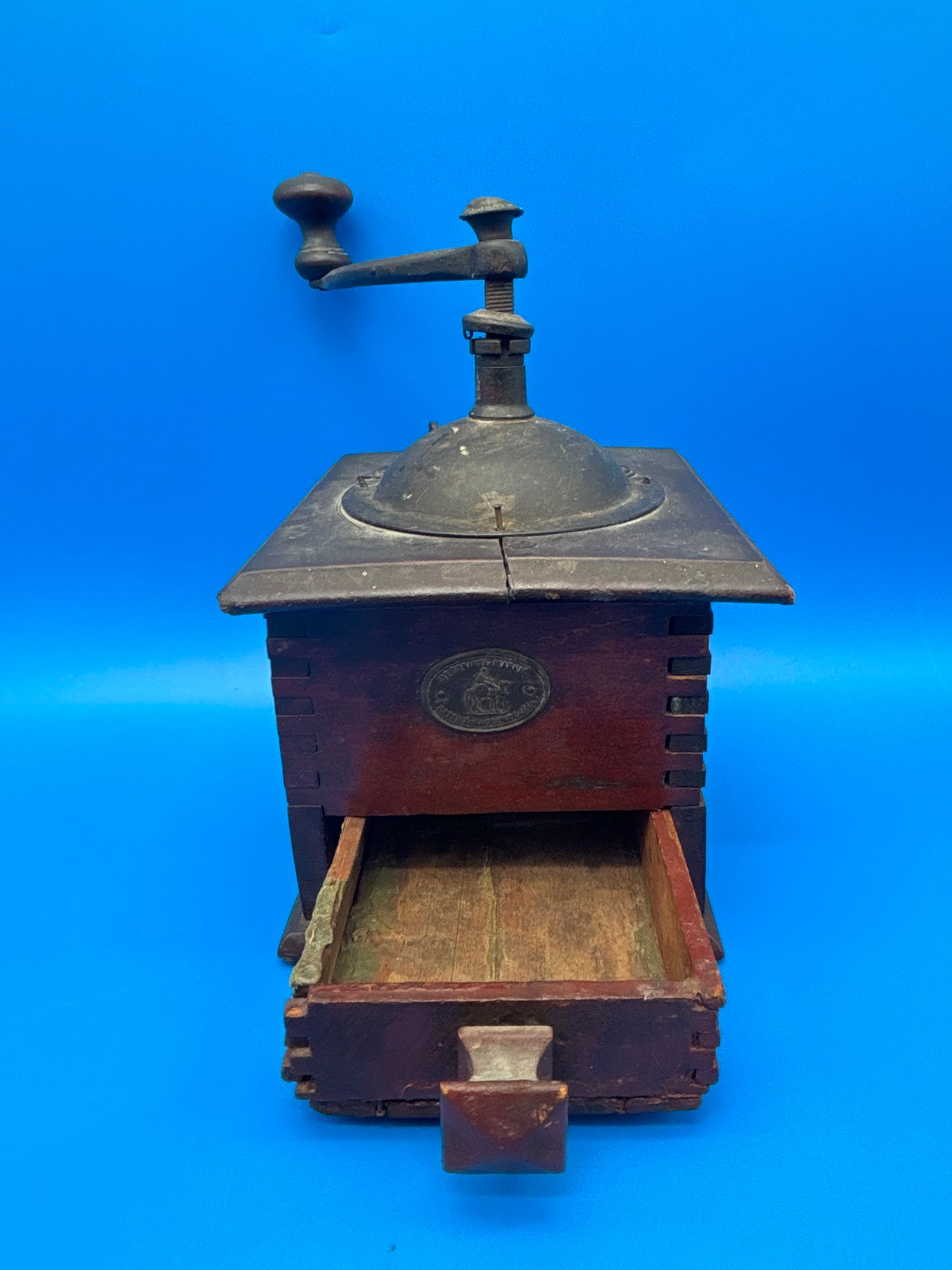 Antique K&M Kissing Möllmann German Coffee Grinder Mill Wood Hand Crank c1900
