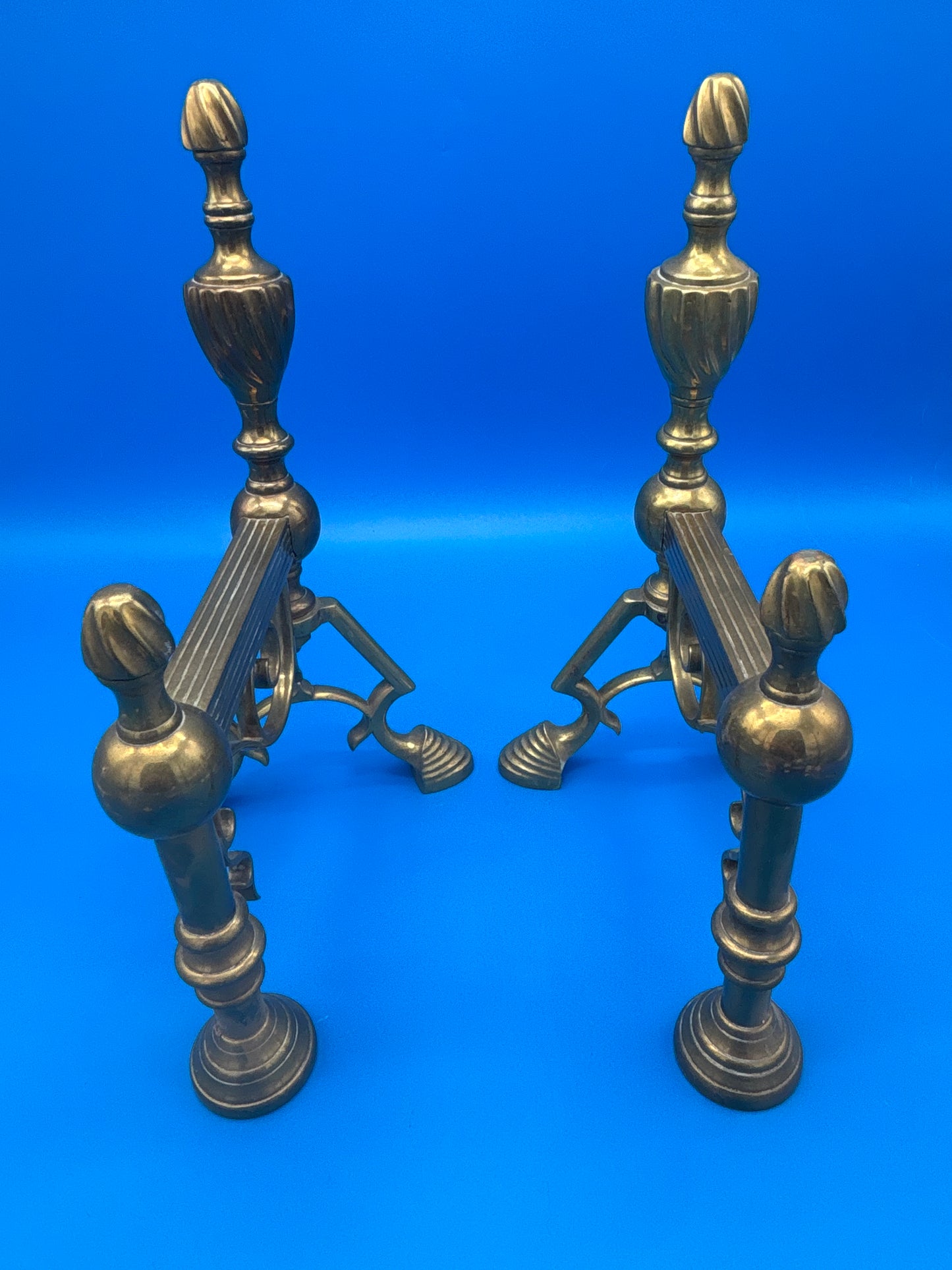 Vintage Brass Fireplace Andirons / Fire Dogs – Matching Pair