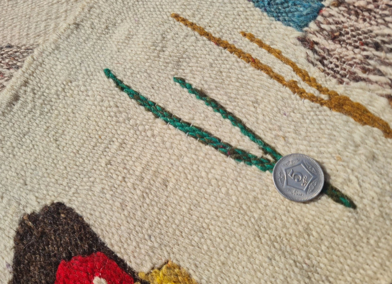 Rare Hand Knotted Vintage Bulgaria Pictorial Wool Kilim Area Rug 4.0 x 2.3 Ft