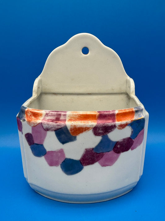 Vintage Ceramic Wall Pocket Match Holder Abstract MCM Multicolor Hanging Pottery
