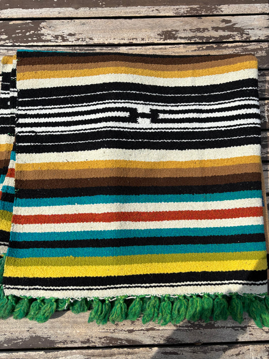 Vintage Mexican Rug Or Blanket Aztec Design