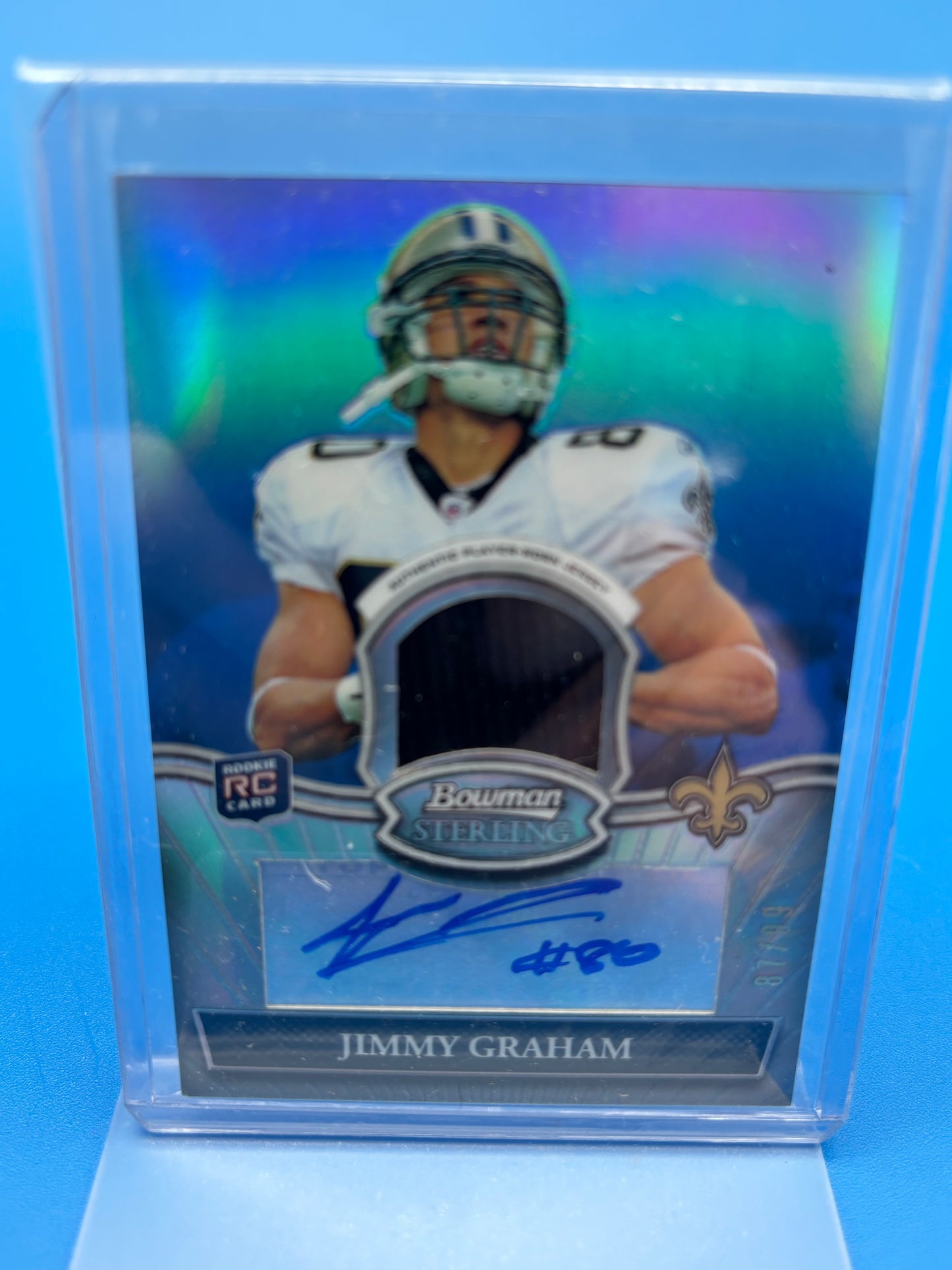 2010 Bowman Sterling Blue Refractor Jimmy Graham RC ROOKIE AUTO JERSEY 87/99