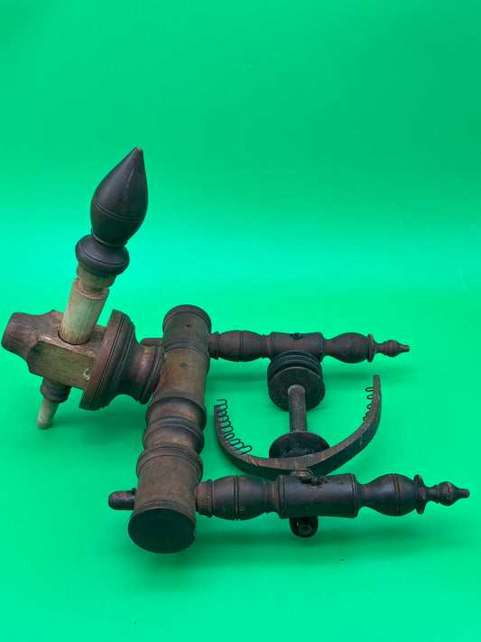 Antique Wooden Spinning Wheel Parts Flyer Bobbin Whorl Maidens Textile Tool Lot