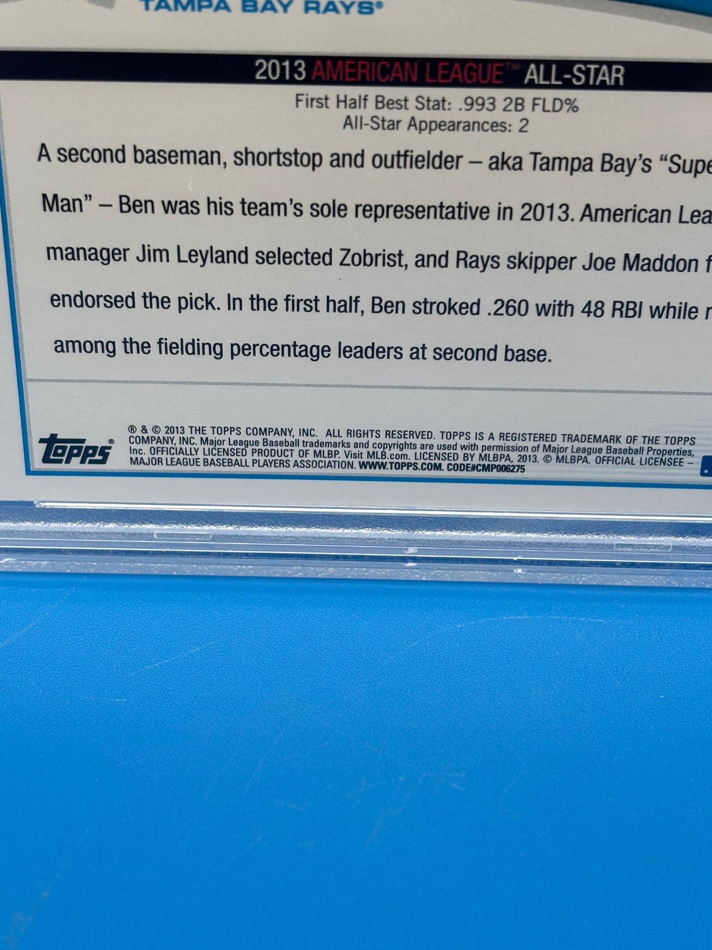 2013 Topps Update Ben Zobrist Signed Auto PSA/DNA Auto 10 Tampa Bay Rays US148
