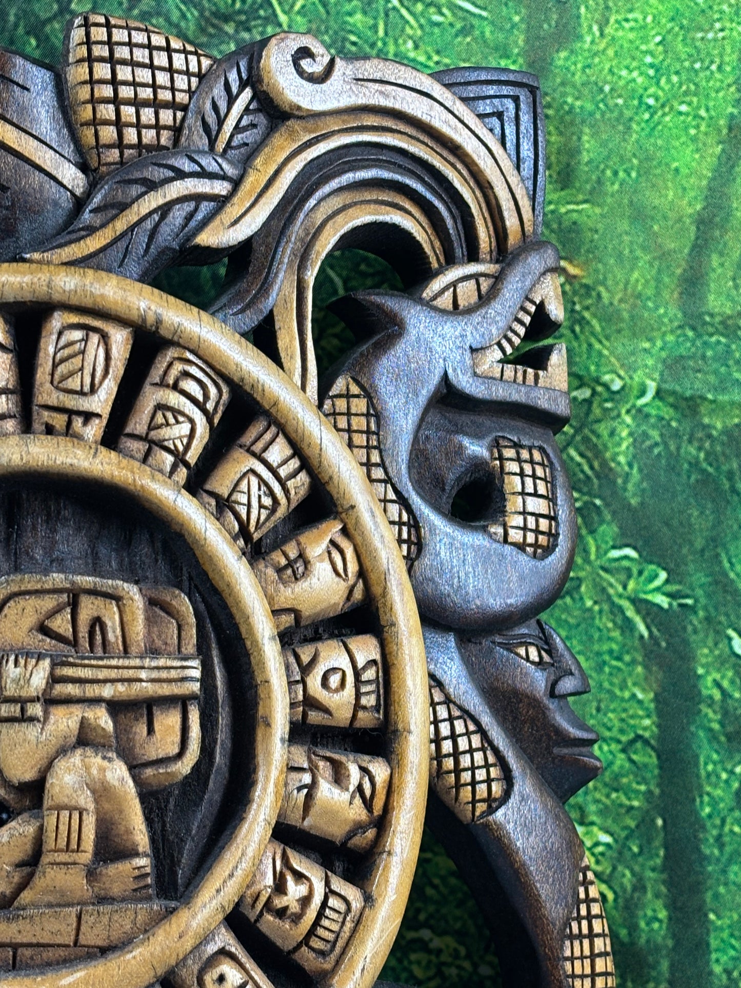 Tribal Mask Warrior Headdress Hand-Carved Wood Folk Art Wall Hang