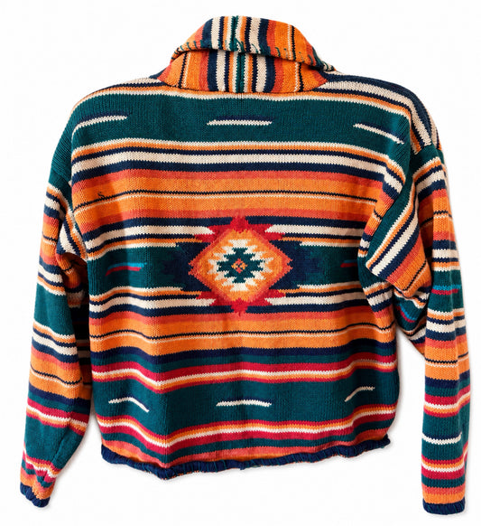 Vintage Santa Fe Southwestern Cardigan Sweater Women M Ramie Cotton Aztec Boho