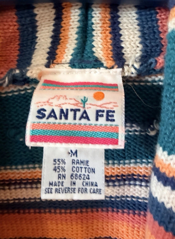 Vintage Santa Fe Southwestern Cardigan Sweater Women M Ramie Cotton Aztec Boho