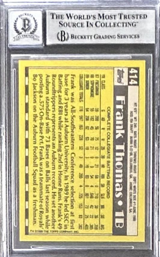 1990 Topps Frank Thomas Rookie #414 Auto Beckett Authentic Autograph 10 HOF RC