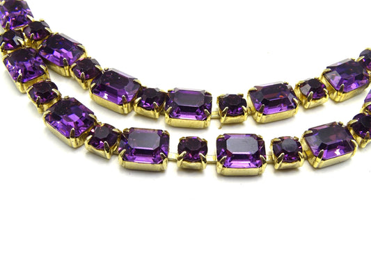 Vintage Purple Amethyst Rhinestone Crystal Costume Jewelry Necklace Art Deco Style