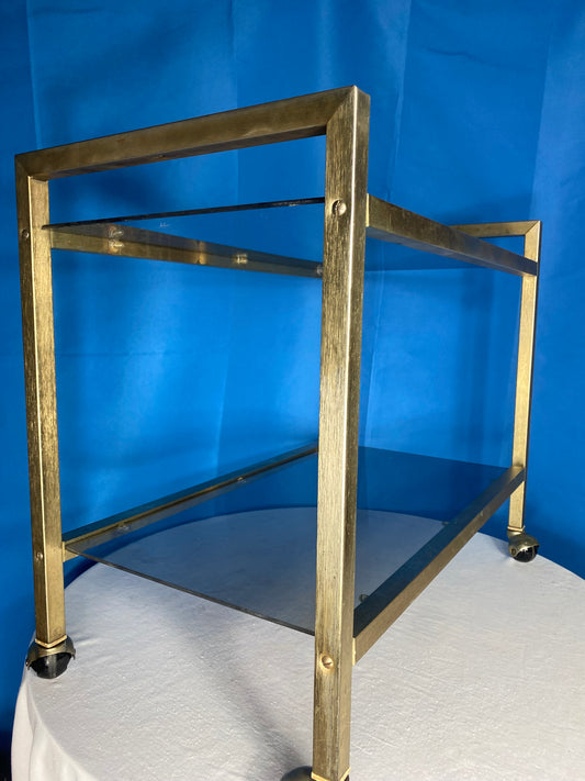 1970s Vintage Smoke Glass Rolling Bar Cart