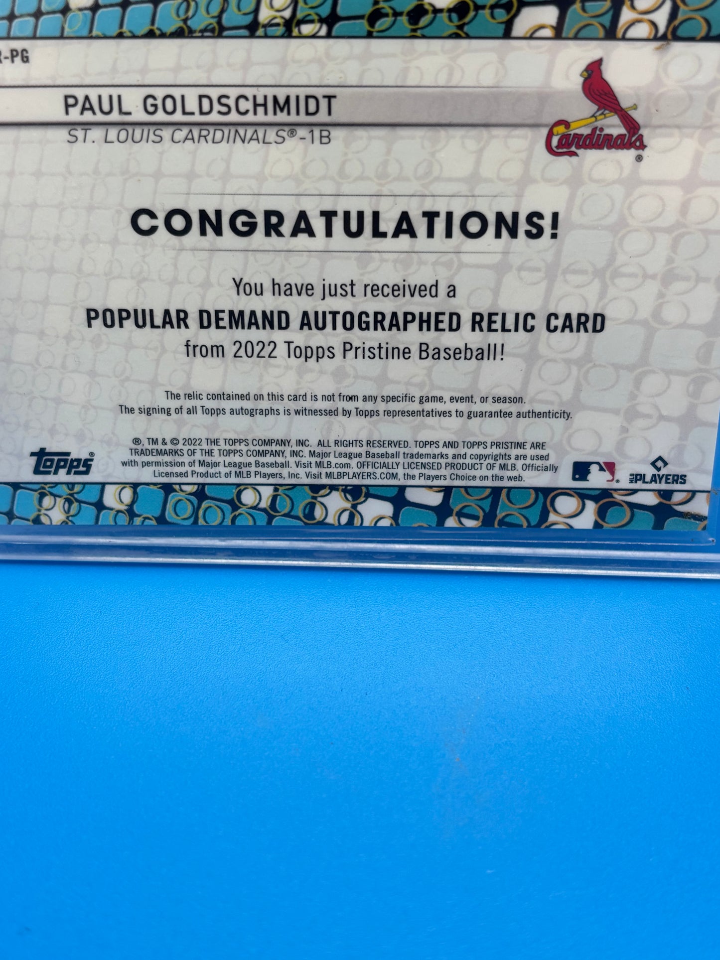 2022 Topps Pristine Paul Goldschmidt Popular Demand Auto Relic Game Used On Card Autograph Cardinals