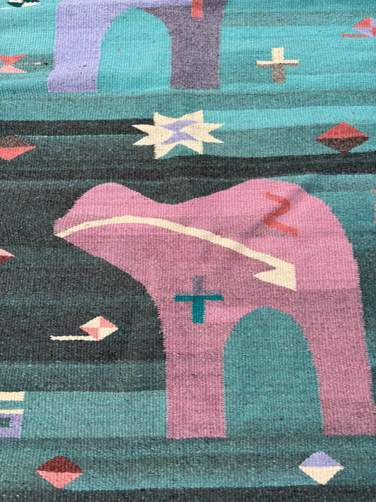 Vintage Kilim Textile With Animals