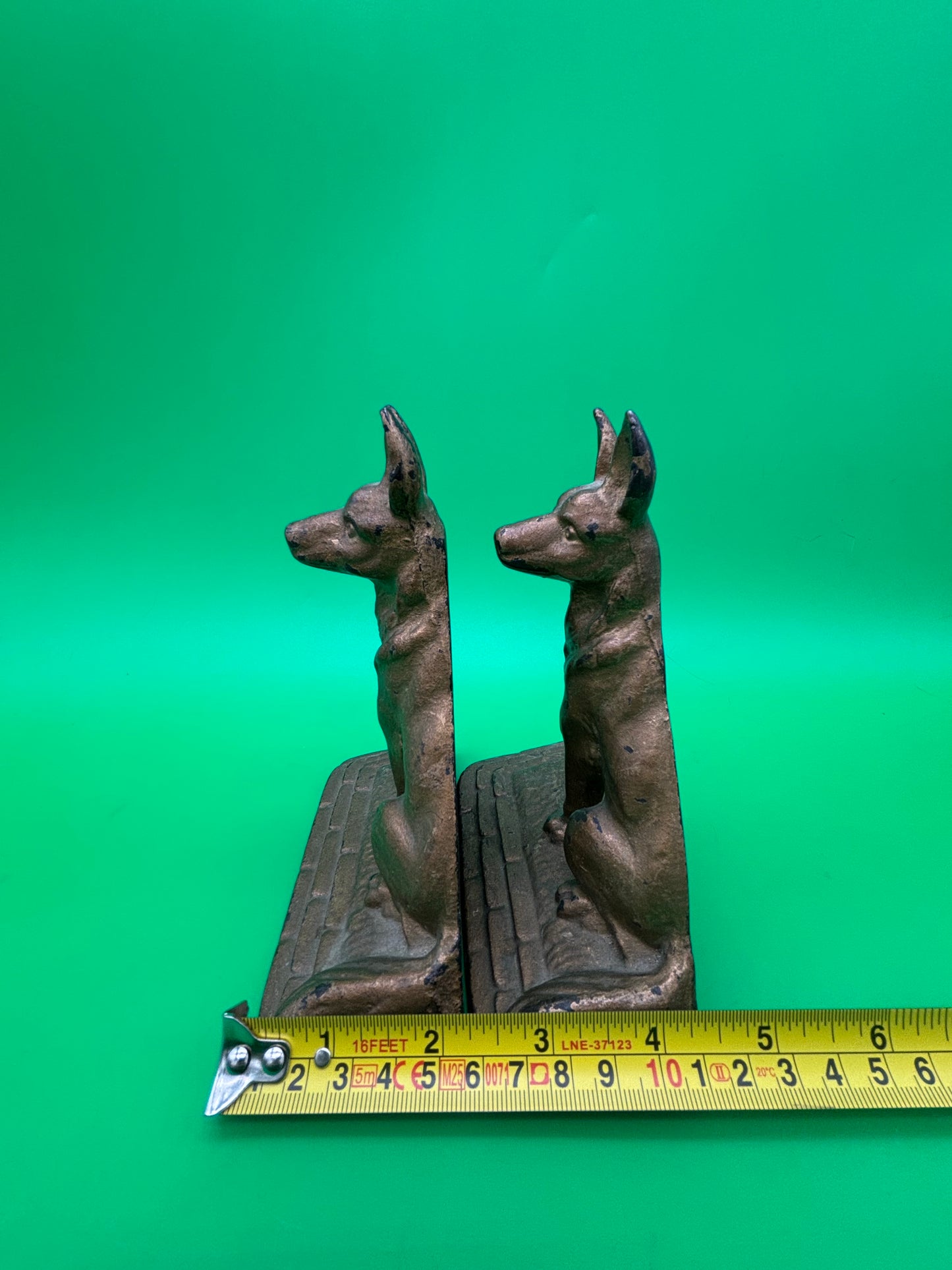 Vintage Art Deco German Shepherd Dog Bookends Pair Cast Iron Bronze Finish Heavy 6”