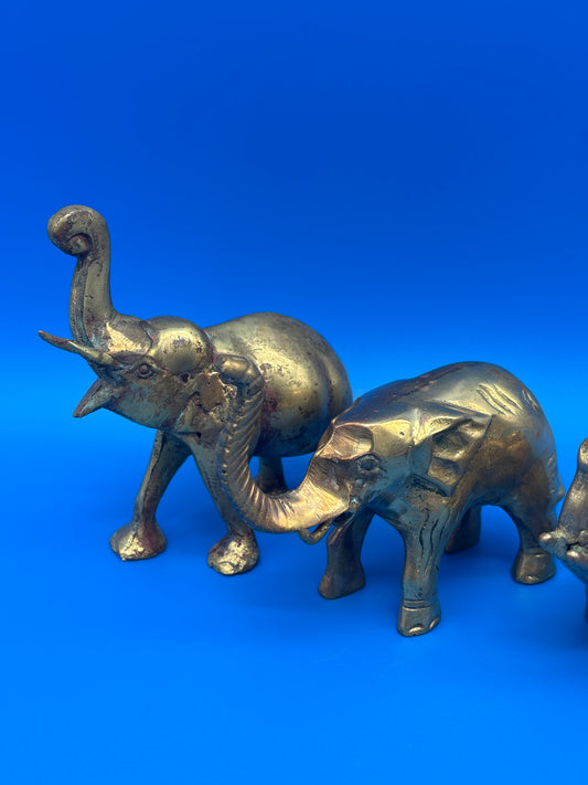 Vintage Brass Elephant Figurines Set of 4 Trunks Up Graduated Sizes Boho Décor