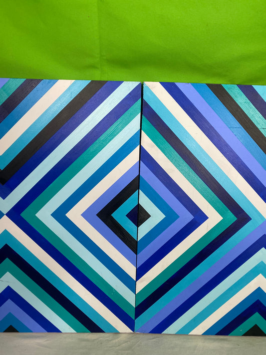 Blue and White Acrylic on Board Wall Art Set of 2