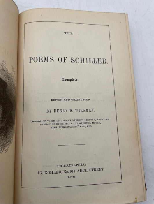 1879 Poems of Schiller Henry D Wireman Illustrated Antique Victorian Gilt Book