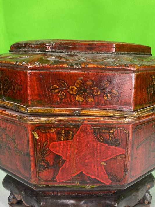 Rare Chinese Wedding Basket with Hand Painted Star