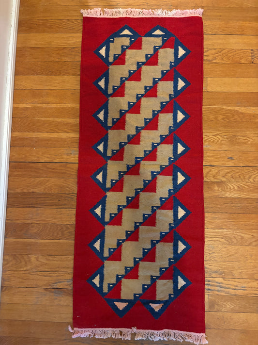 Amazing Hand Knotted Vintage Turkish Kilim Wool Area Rug 3.10 x 1.7 Ft