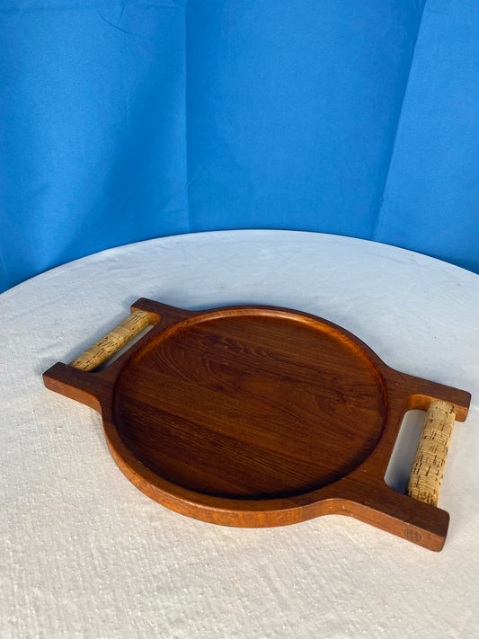 Mid Century Nissen Denmark Teak and Cork Handle Serving Tray