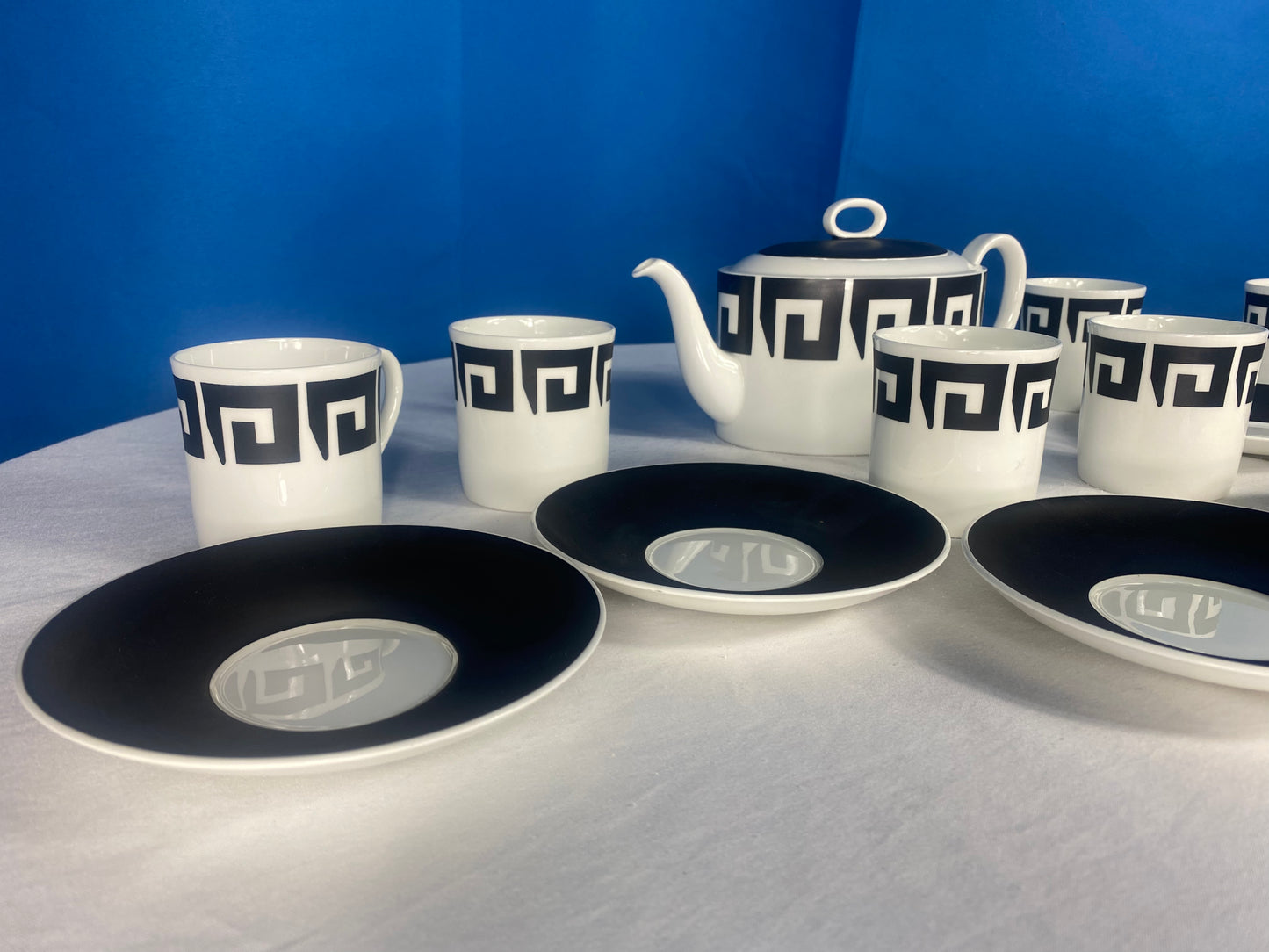 Coffee & Dessert Set Susie Cooper Design "Black Keystone" By Wedgewood Bone China Made In England