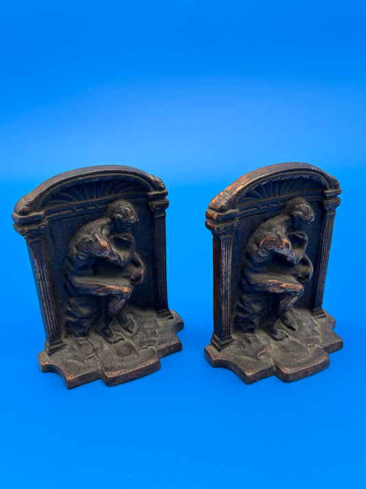 Vintage Heavy Metal Thinking Man Bookends Home Office Decor