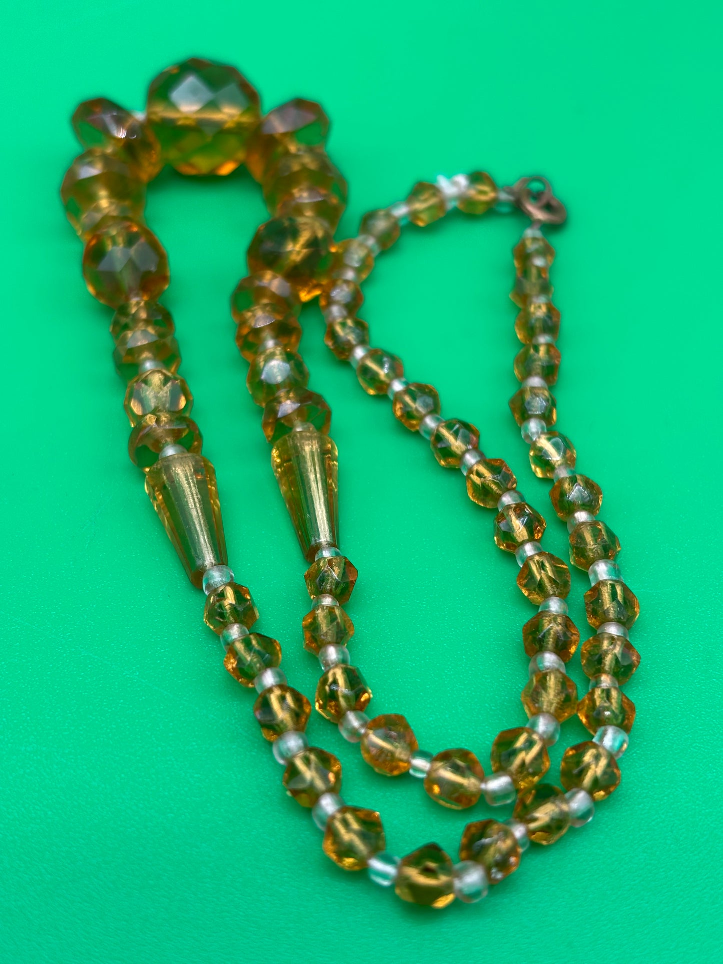 Vintage Amber Topaz Faceted Glass Bead Necklace Graduated Estate Jewelry 16”