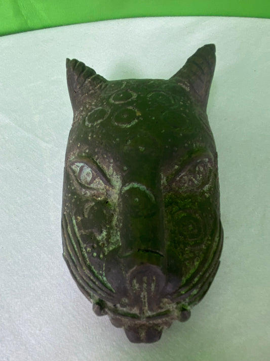 African Benin Bronze Leopard Head