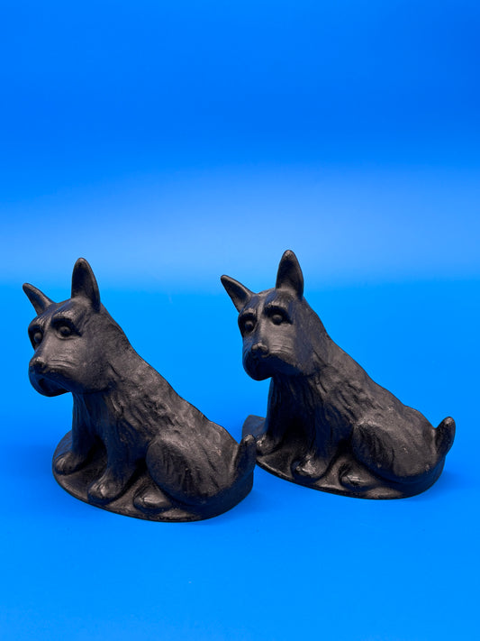 Antique Pair Black Wrought Cast Iron Scottie Dog Bookends