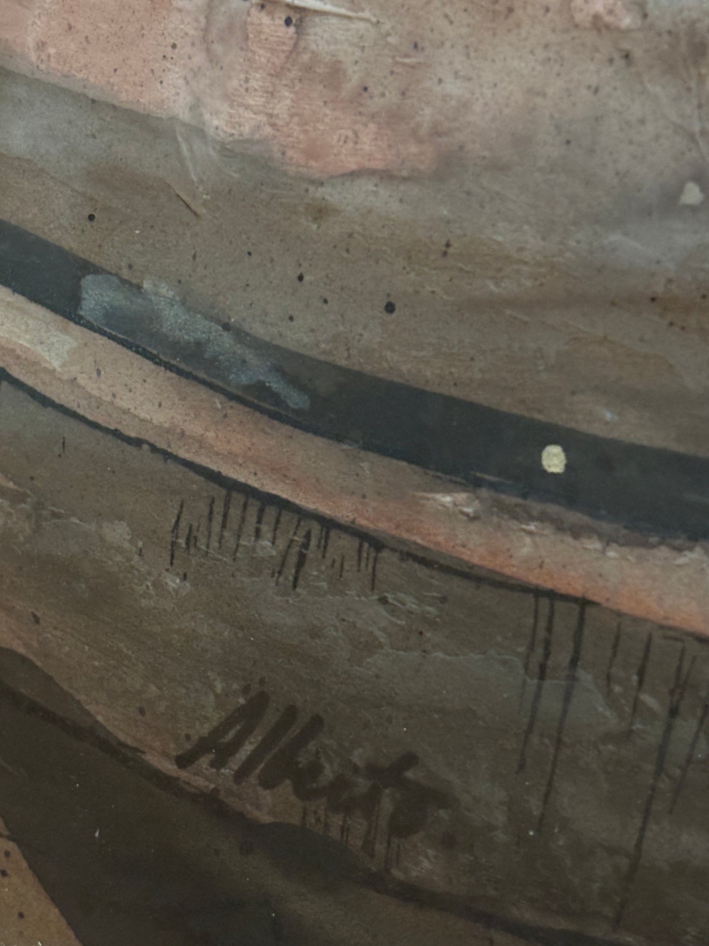 Vintage Antique Glass Frame Canvas Painting "Country Window" by Artist Alberto