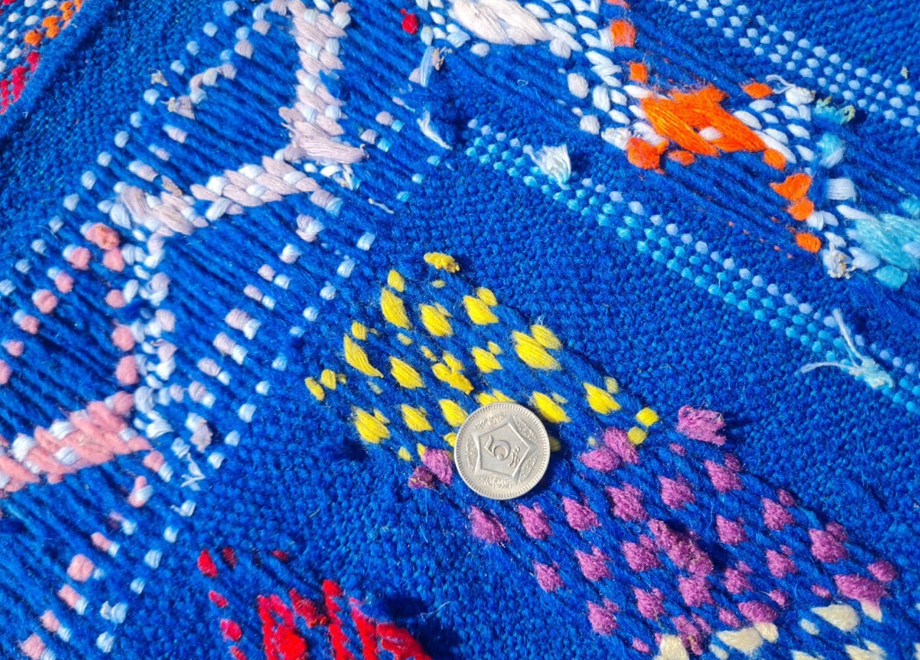 Rare Hand Knotted Vintage Morocco Sumouk Kilim Kilm Wool Area Rug 4.6 x 3.1 Ft