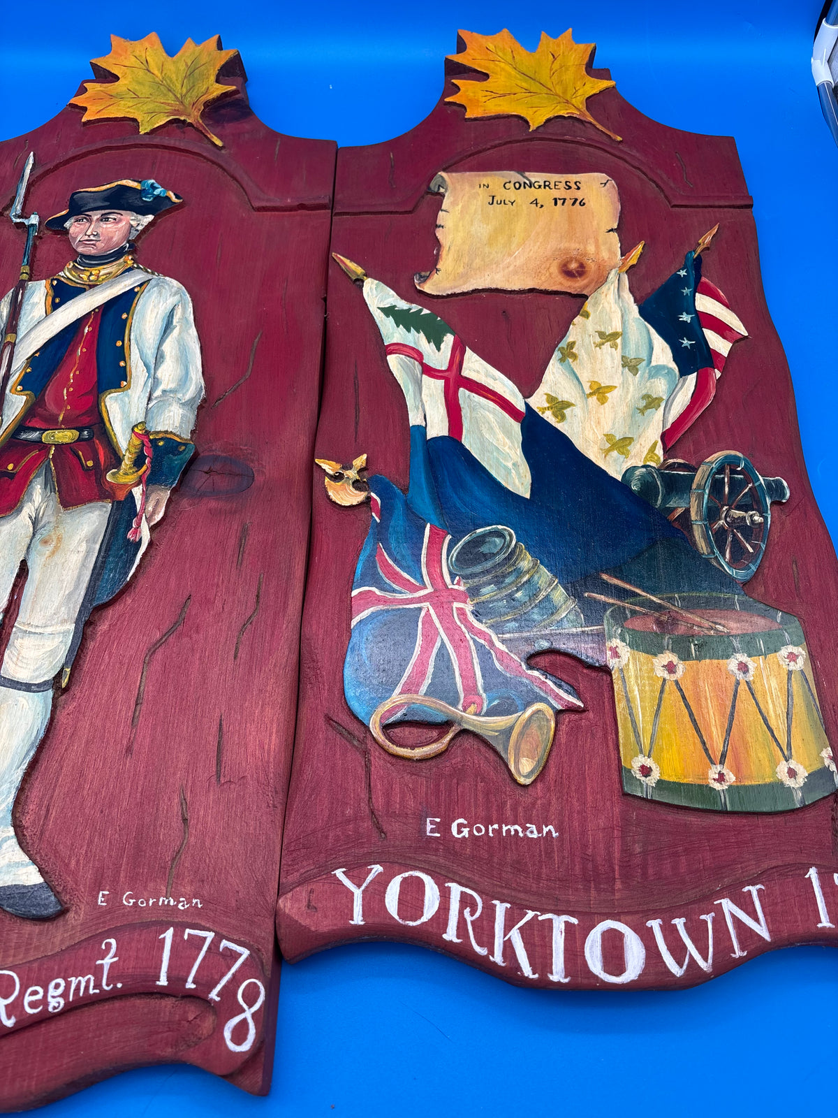 E Gorman Signed Revolutionary War Yorktown 1781 French Regiment Wood Plaques