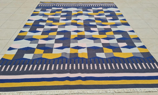 Vintage Handwoven Wool Kilim Rug 6x8 Flatweave Geometric Area Rug Turkish Afghan Style