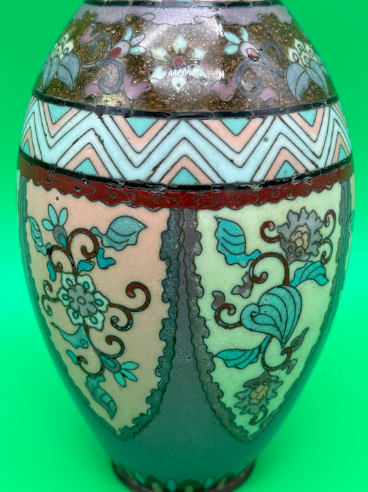 Antique Meiji Japanese Goldstone Cloisonne Enamel Pastel Floral Vase 7 1/4”