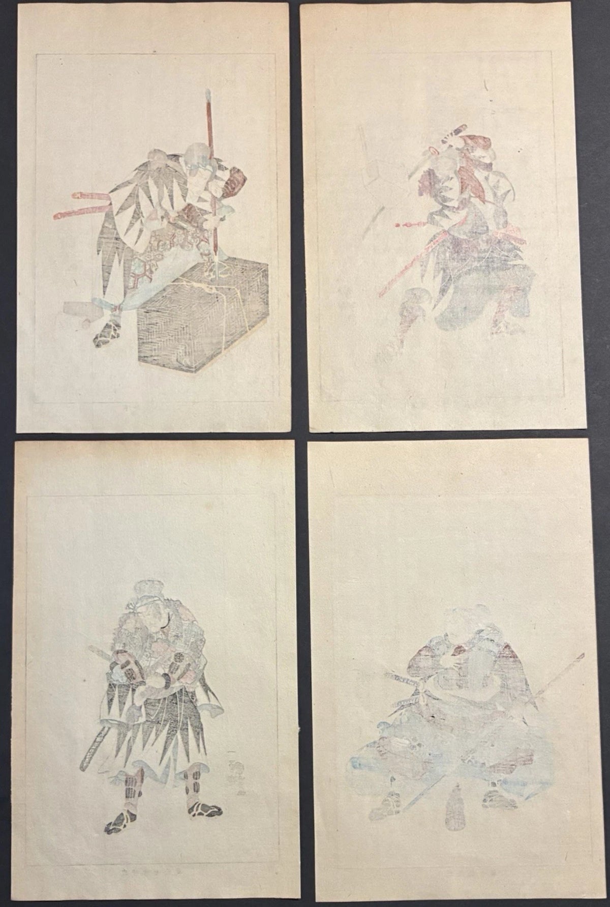 1917 Utagawa Kuniyoshi Japanese Woodblock Prints 47 Ronin Samurai Lot of 4