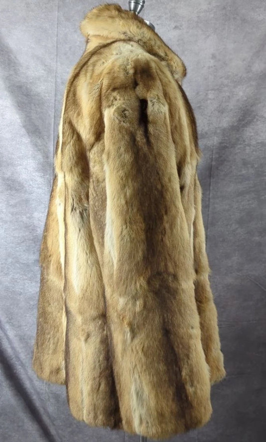 Vintage Kent Fisher Men’s Genuine Real Fur Coat XL Golden Tan Full Zip 34”