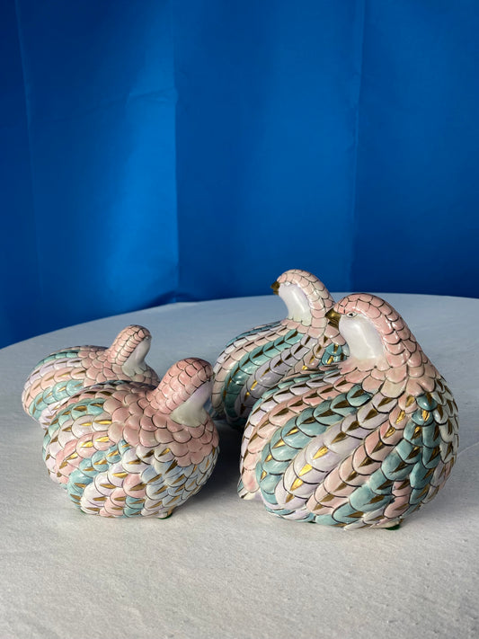 Collection Of Vintage H.F.P Macau Ceramic Love Birds Doves Chinese Porcelain