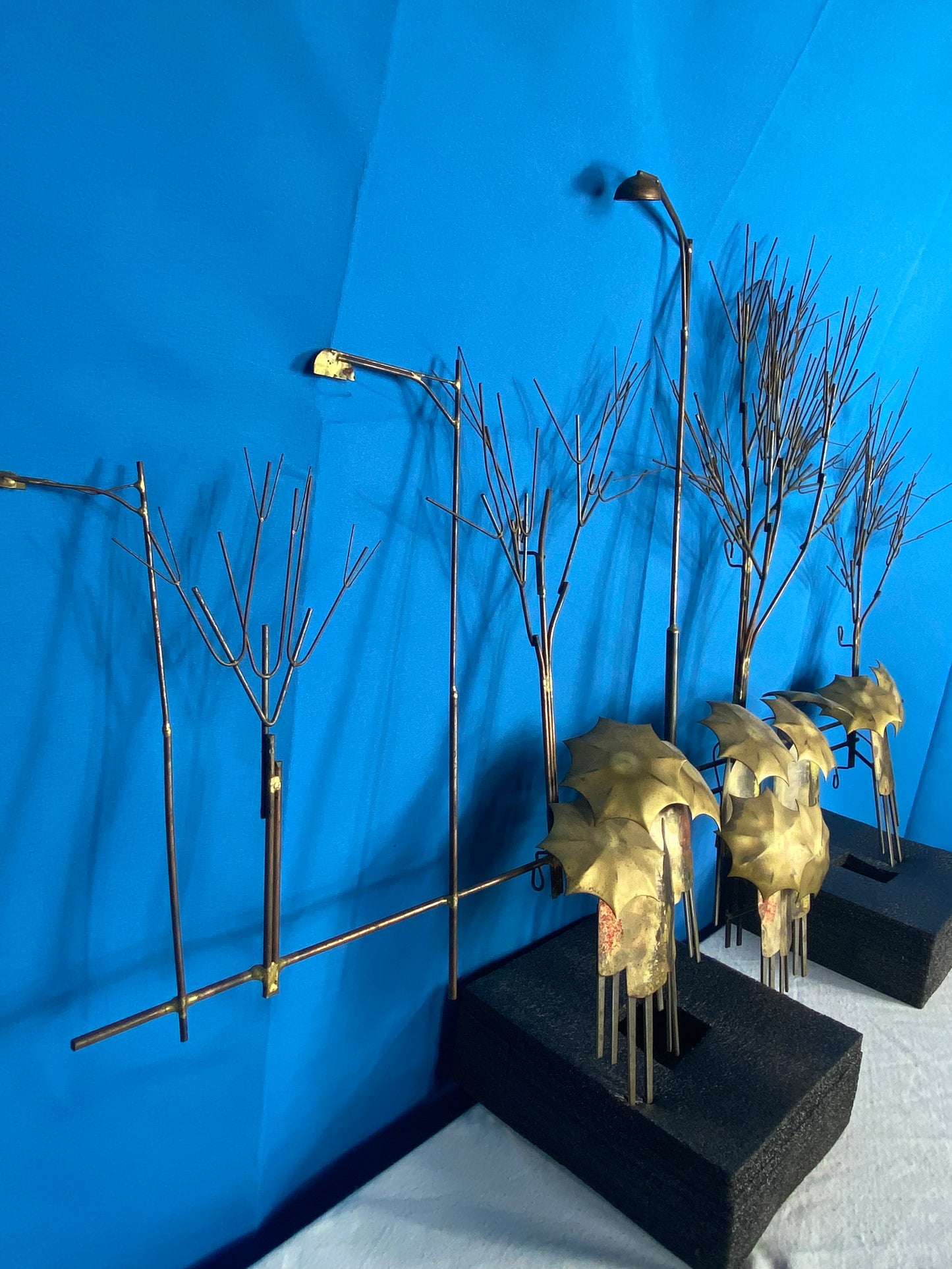 1970s Curtis Jerè Signed “Rainy Day in the Park” Wall Sculpture