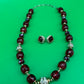 Vintage Signed Napier Deep Red Faceted Bead Necklace & Earring Set