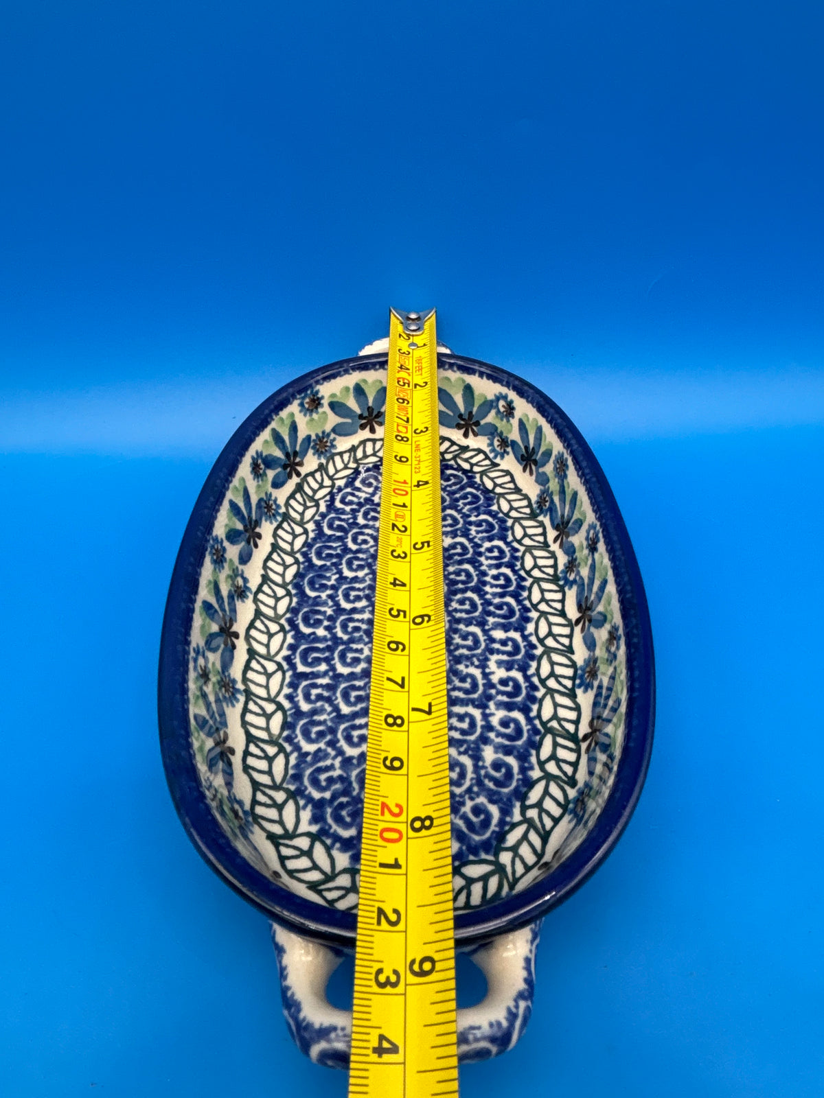 Boleslawiec Polish Pottery Oval Baker Dish Blue Green Floral #192 Poland 9”