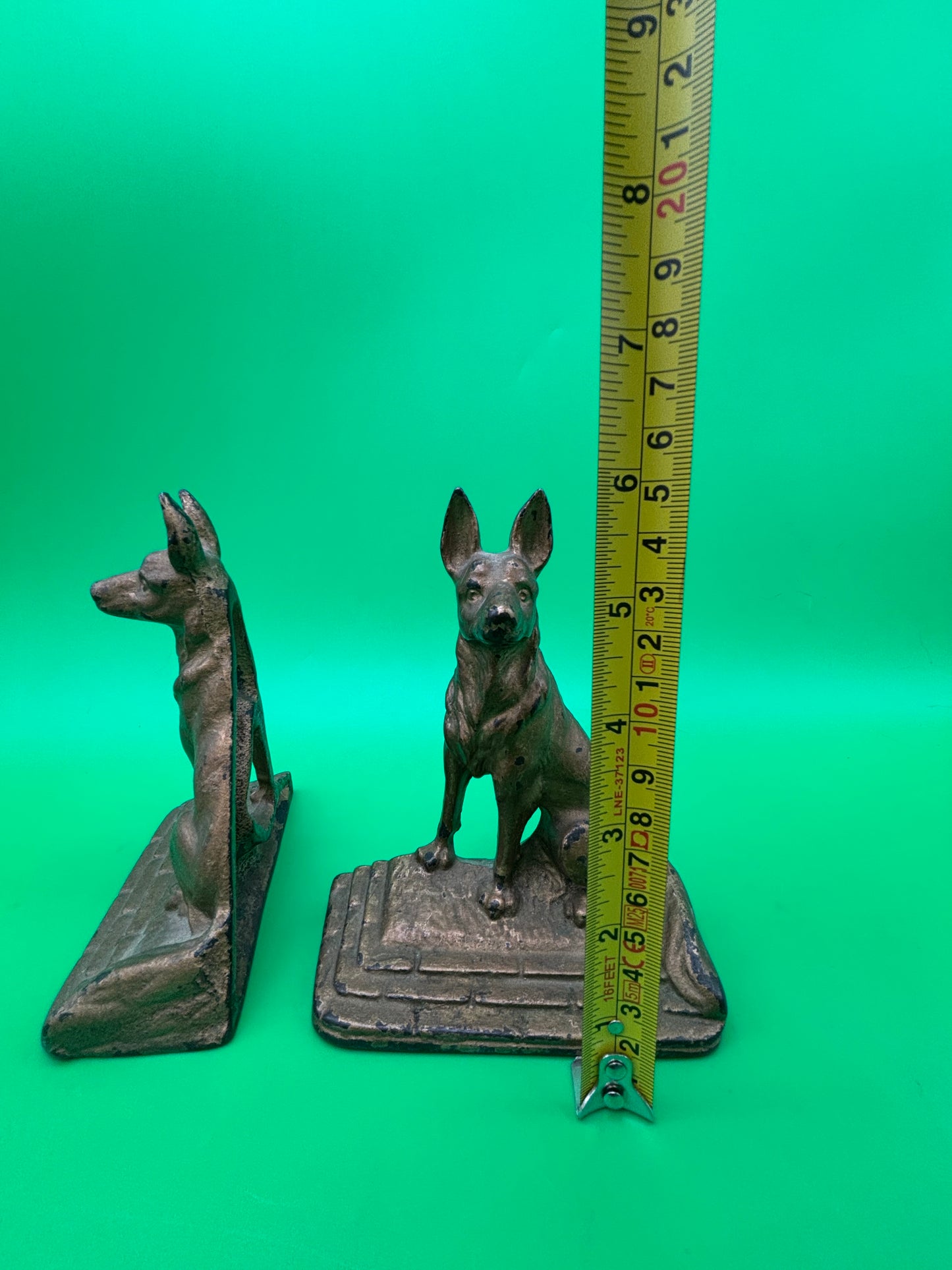 Vintage Art Deco German Shepherd Dog Bookends Pair Cast Iron Bronze Finish Heavy 6”