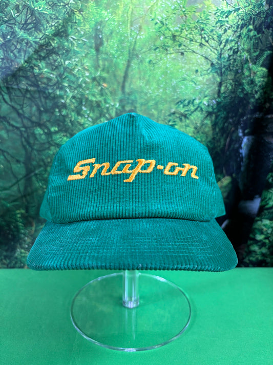 Vintage Snap-On Tools USA Made Green Corduroy Trucker Snapback Hat Cap