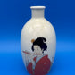 Vintage Japanese Porcelain Sake Bottle Vase Geisha Woman Playing Flute Signed 5”