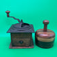 Antique Peugeot Freres Coffee Grinder & Vintage Turned Wood Lidded Container Lot