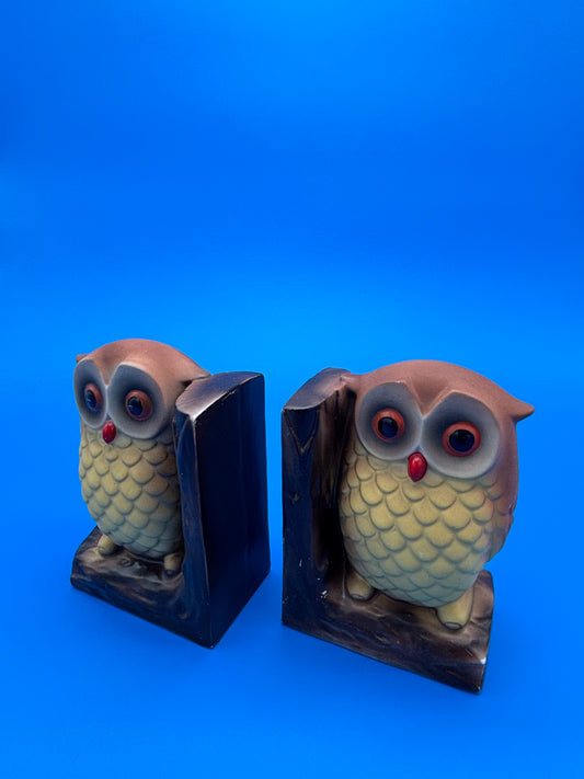 Vintage Owl Bookends Japan Tan and Brown 1970's