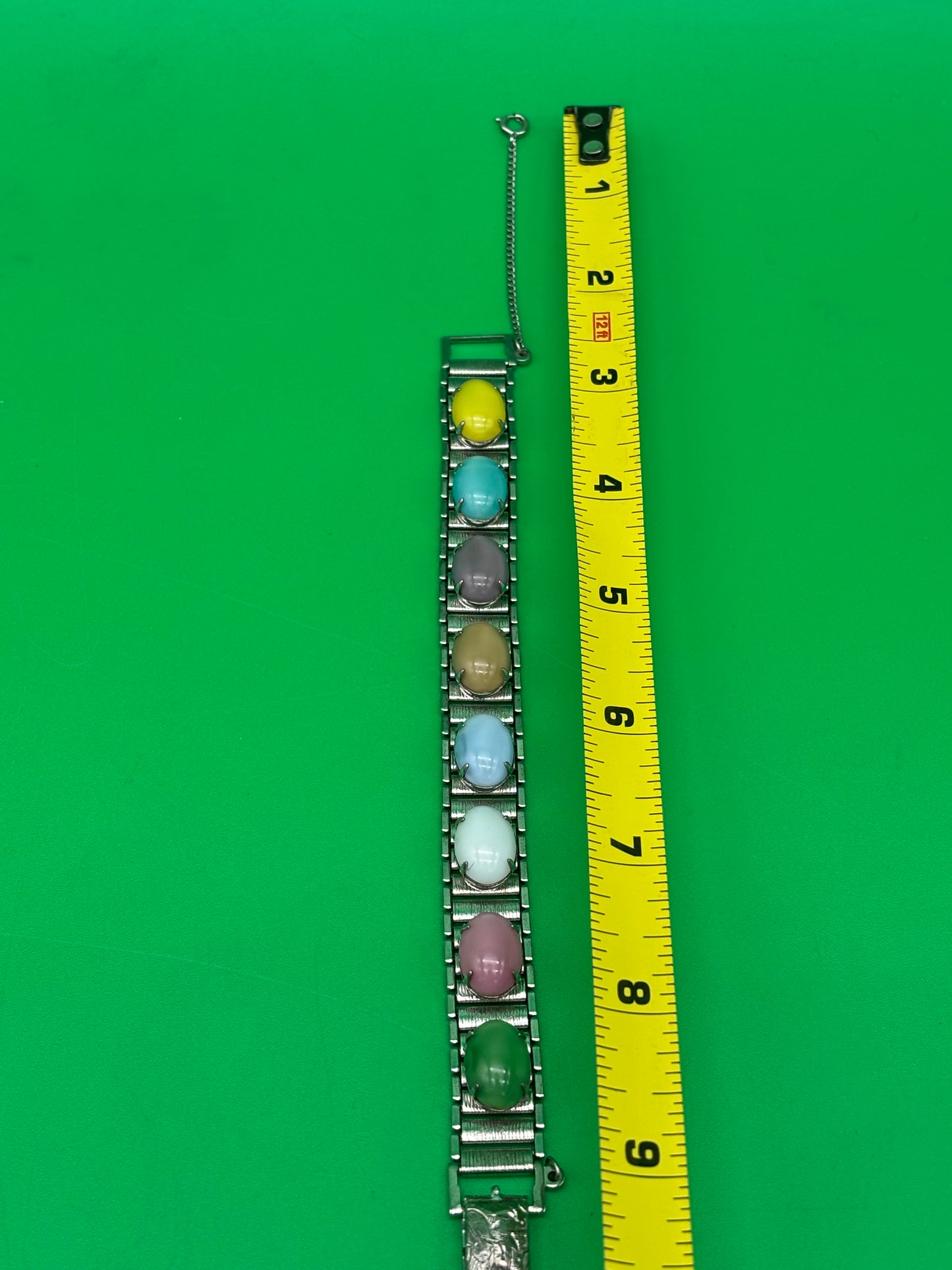 Vintage Sarah Coventry MCM Multi Color Glass Cabochon Panel Bracelet 7.5”