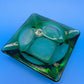 Vintage MCM Emerald Green Square Glass 4 Slot Ashtray