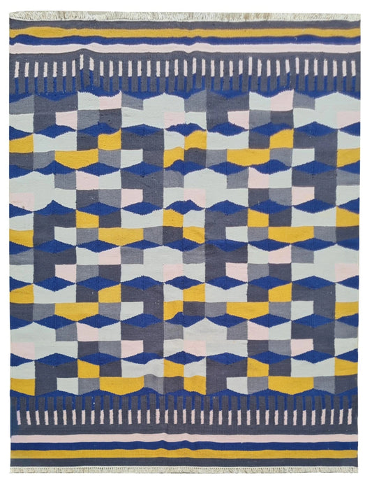 Vintage Handwoven Wool Kilim Rug 6x8 Flatweave Geometric Area Rug Turkish Afghan Style