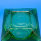 Vintage MCM Emerald Green Square Glass 4 Slot Ashtray